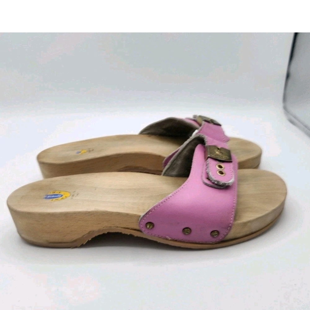 Dr Scholls The Original Italy Pink Leather Wood Clogs Shoes Womens 9 Sandals